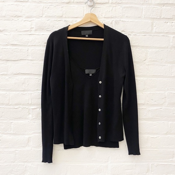 Nili Lotan || Ludlow Silk Cardigan Sweater + Tank Set Black Medium - Picture 1 of 10
